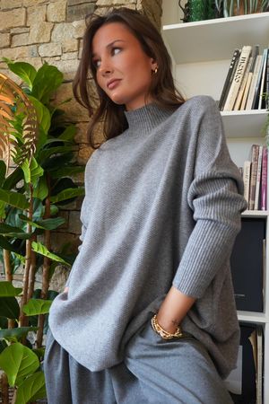 Charli Honeycomb Oversized Turtle Knit Grey Marl